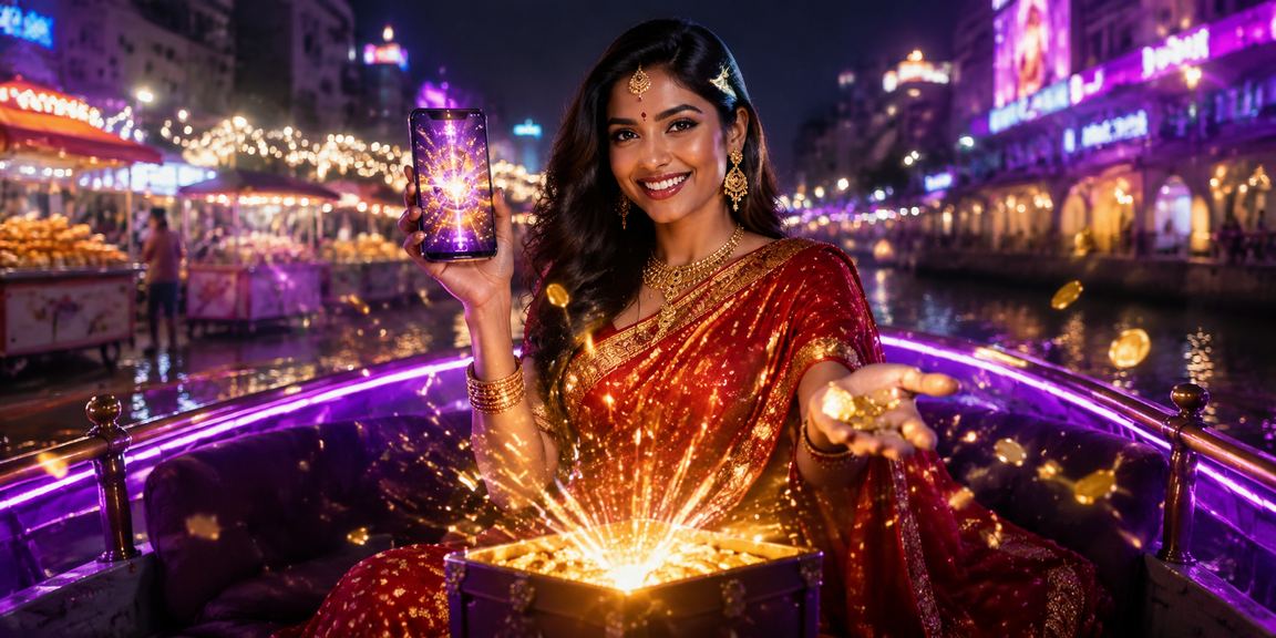 Young Indian woman registering account using mobile at lively city center