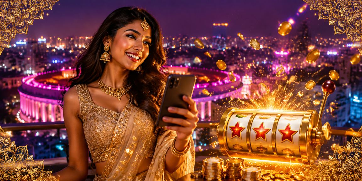Delhi Connaught Place view with neon slot game and betting advertisement